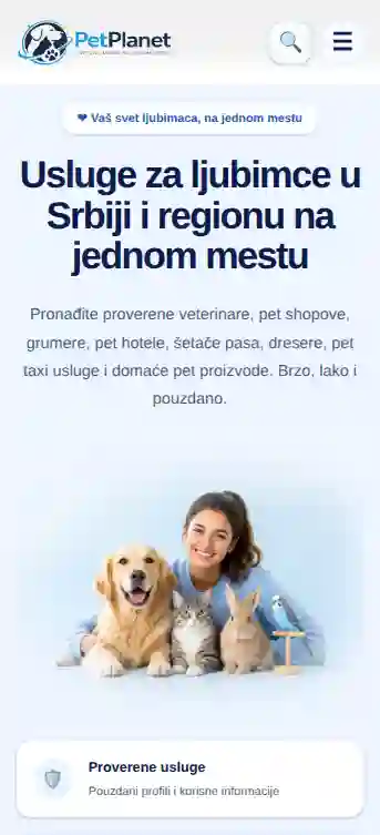 PetPlanet mobilni prikaz